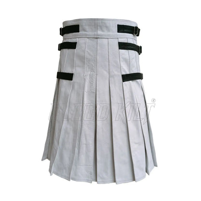 White Cow Leather Utility Kilt Without Pocket CLOUD KILT