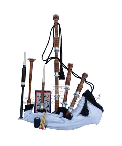 White Velvet Bagpipe Set Brown & Silver Finish With Hard Case CLOUD KILT